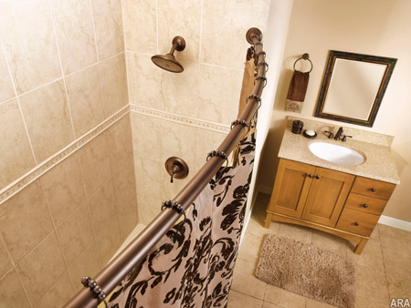 Installing a curved shower rod will add up to 7 1/2 inches of elbow room to your space and feel like you have an oversized, lavish shower without adding any square footage. Installing a curved shower rod will add up to 7 1/2 inches of elbow room to your space and feel like you have an oversized, lavish shower without adding any square footage.
