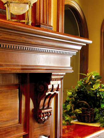 rchitectural details such as this hardwood mantle by White River enhance the character of a home easily and cost-effectively.