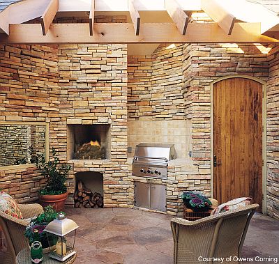 Outdoor Kitchen Ideas on Outdoor Kitchen Dressed In Owens Corning Cultured Stone Drystack