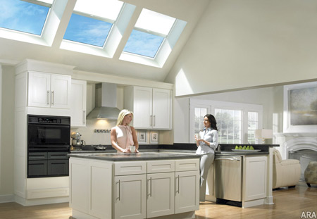 Kitchen skylights provide natural light and passive ventilation to one of the most used rooms in the home and can be fitted with blinds or shades for complete light control. Kitchen skylights provide natural light and passive ventilation to one of the most used rooms in the home and can be fitted with blinds or shades for complete light control.