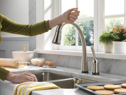 Installing a touch-activated kitchen faucet, such as the Pilar pull-down kitchen faucet by Delta, is an easy way to make the kitchen more efficient this holiday season.