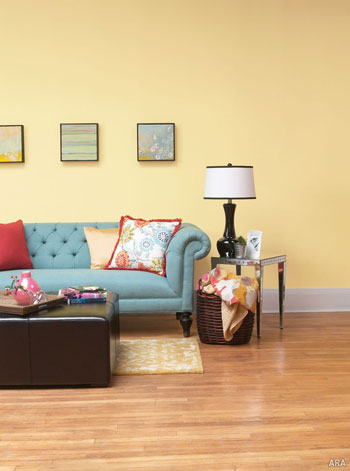 A warm buttery yellow combined with a sophisticated sky blue captures the essence of a fresh, sunny day.